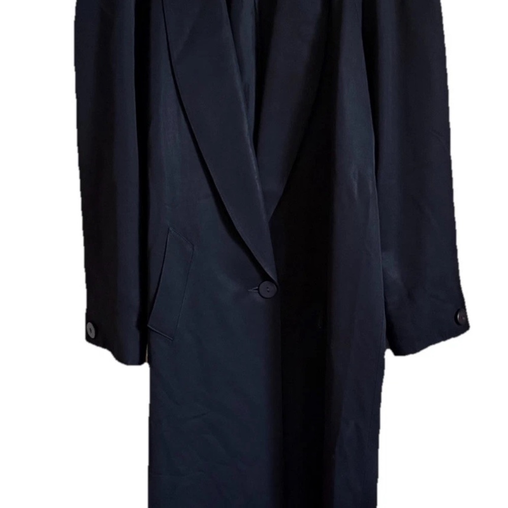 Linda Richards Trench Coat Women Black Long 80's 100% Wool Size 4